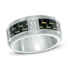 Thumbnail Image 1 of Previously Owned - Quad Diamond Accent Carbon Fiber Comfort Fit Wedding Band in Stainless Steel