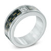 Thumbnail Image 2 of Previously Owned - Quad Diamond Accent Carbon Fiber Comfort Fit Wedding Band in Stainless Steel