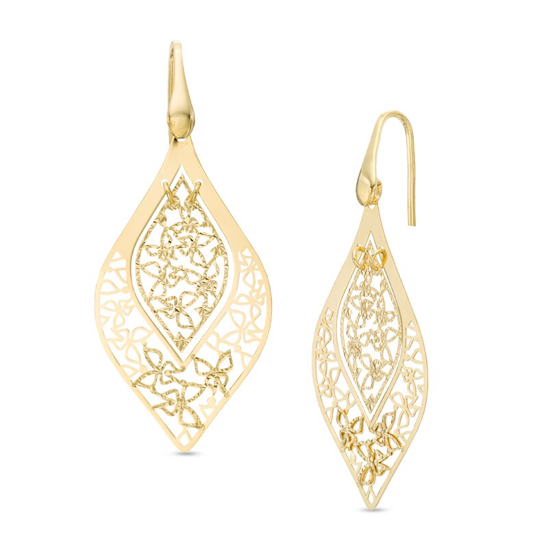 Main Image 1 of Previously Owned - Butterfly Pattern Flame-Shaped Drop Earrings in 10K Gold
