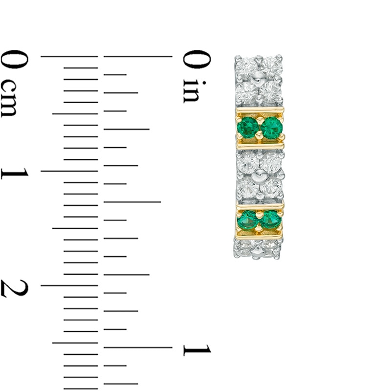 Main Image 2 of Previously Owned - Princess-Cut Lab-Created Emerald and White Sapphire Earrings in Sterling Silver with 14K Gold Plate