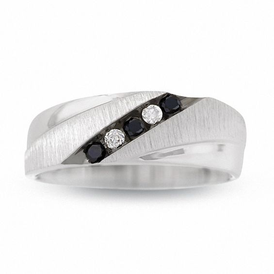 Previously Owned - 1/5 CT. T.w. Enhanced Black and White Diamond Five Stone Band in 10K White Gold