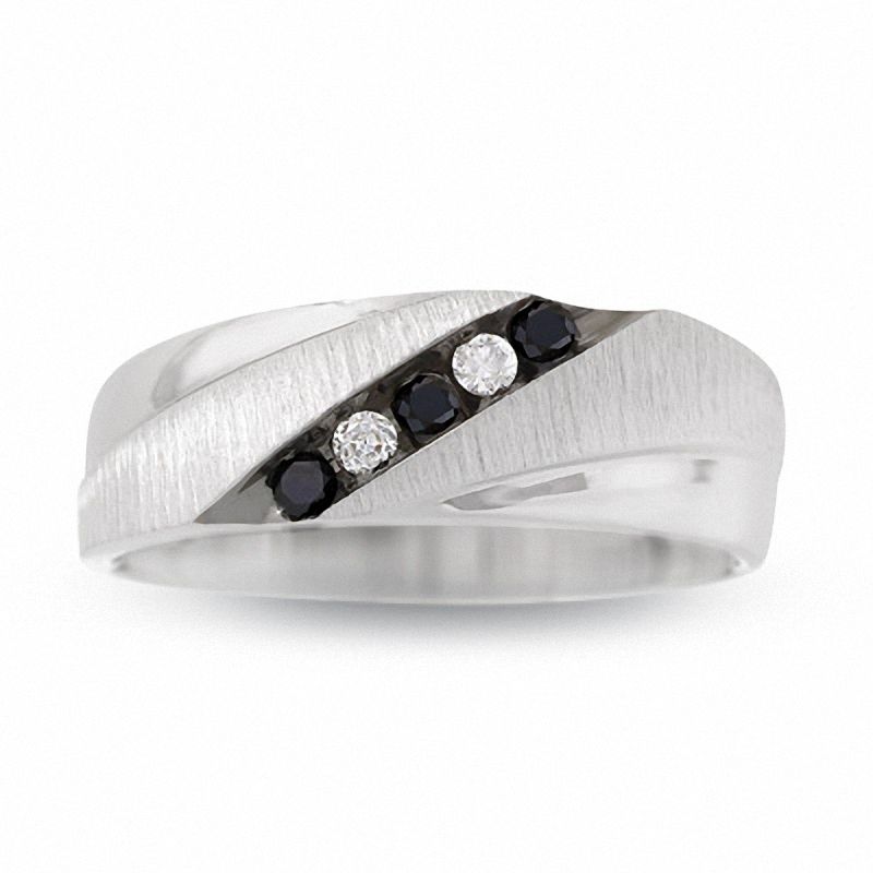 Previously Owned - Men's 1/5 CT. T.W. Enhanced Black and White Diamond Five Stone Band in 10K White Gold