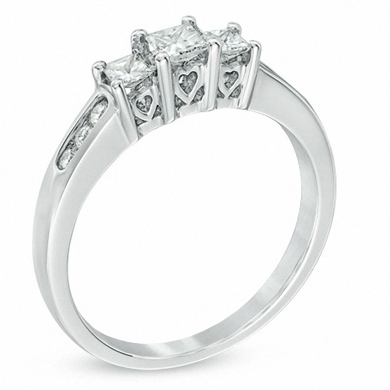 Main Image 2 of Previously Owned - 1/2 CT. T.W. Princess-Cut Diamond Past Present Future® Ring in 14K White Gold