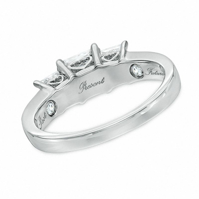 Main Image 3 of Previously Owned - 1/2 CT. T.W. Princess-Cut Diamond Past Present Future® Ring in 14K White Gold