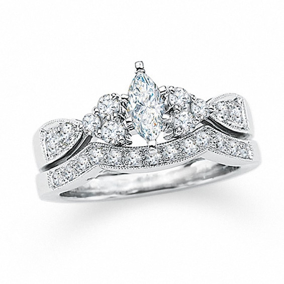 Previously Owned - 1 CT. T.w. Marquise Diamond Bridal Set in 14K White Gold