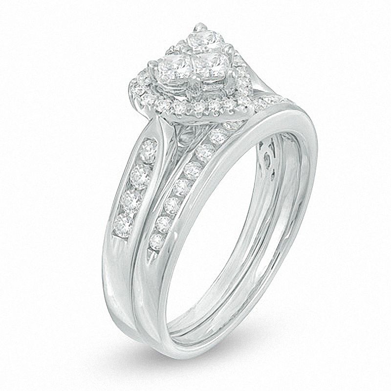 Main Image 2 of Previously Owned - 5/8 CT. T.W. Heart-Shaped Multi-Diamond Bridal Set in 14K White Gold
