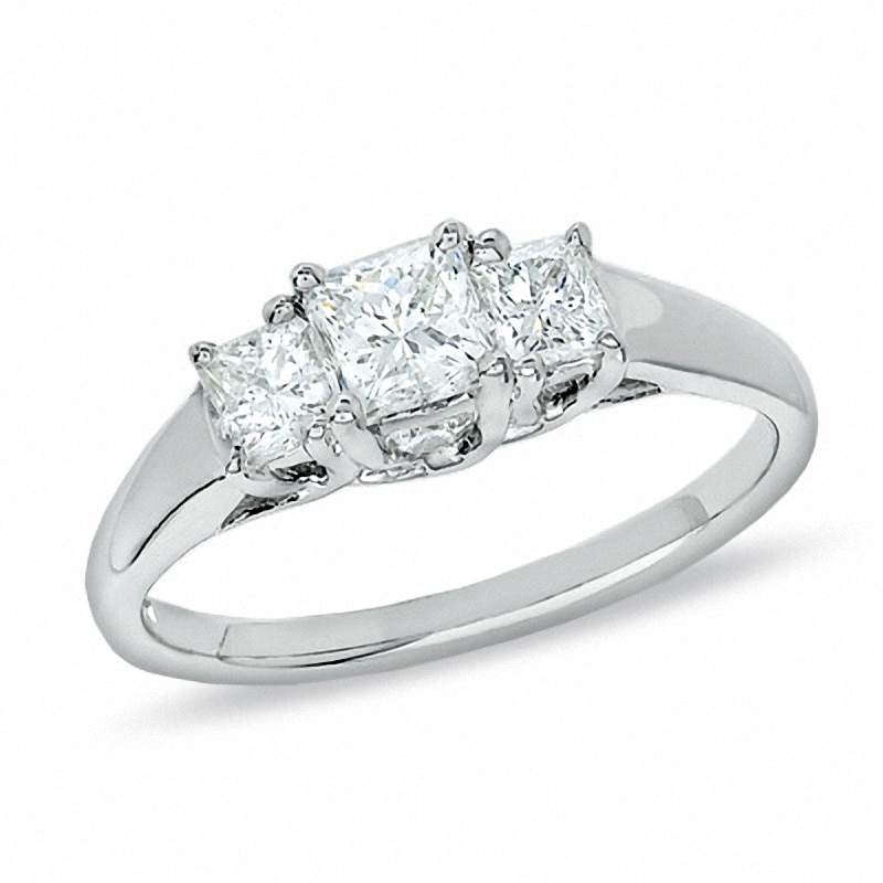 Main Image 1 of Previously Owned - 1 CT. T.W. Princess-Cut Diamond Three Stone Ring in Platinum