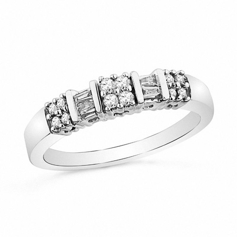 Main Image 1 of Previously Owned - 1/4 CT. T.W. Diamond Clover Band in 10K White Gold