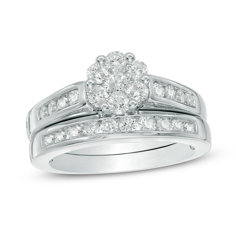 Main Image 1 of Previously Owned - 1 CT. T.W. Diamond Flower Bridal Set in 10K White Gold
