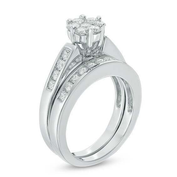 Previously Owned - 1 CT. T.w. Diamond Flower Bridal Set in 10K White Gold