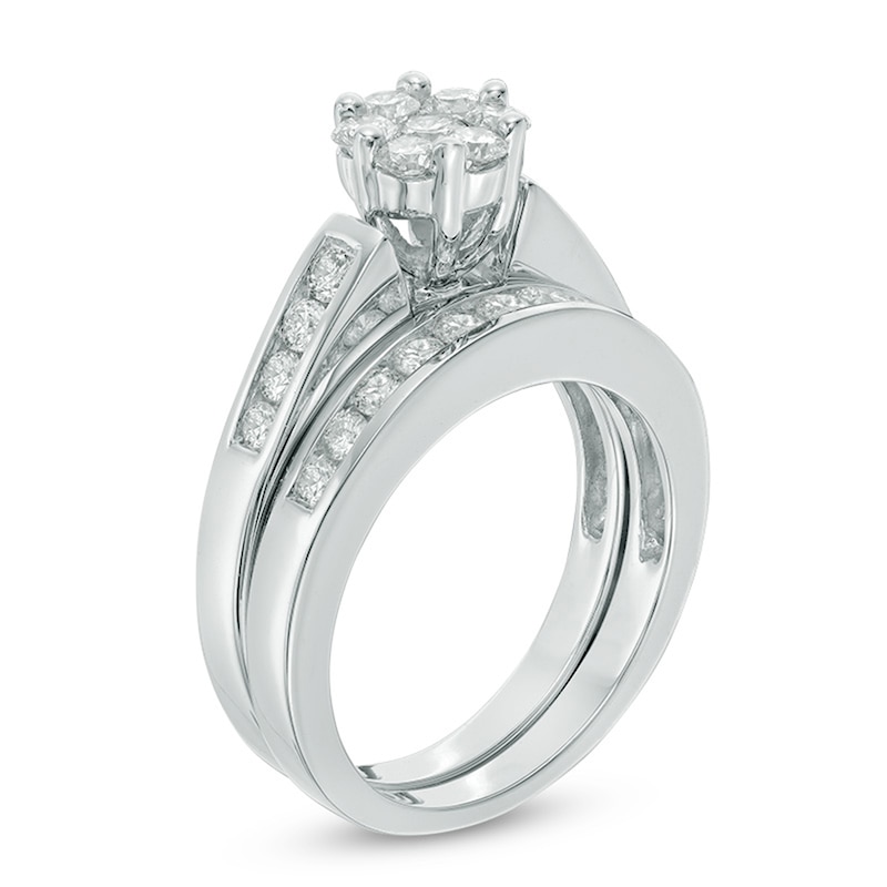 Main Image 2 of Previously Owned - 1 CT. T.W. Diamond Flower Bridal Set in 10K White Gold