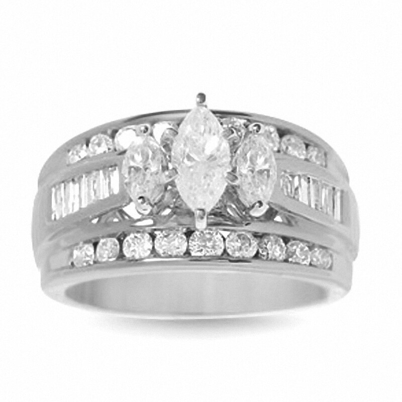 Main Image 1 of Previously Owned - 1-1/2 CT. T.W. Marquise Diamond Three Stone Ring in 14K White Gold