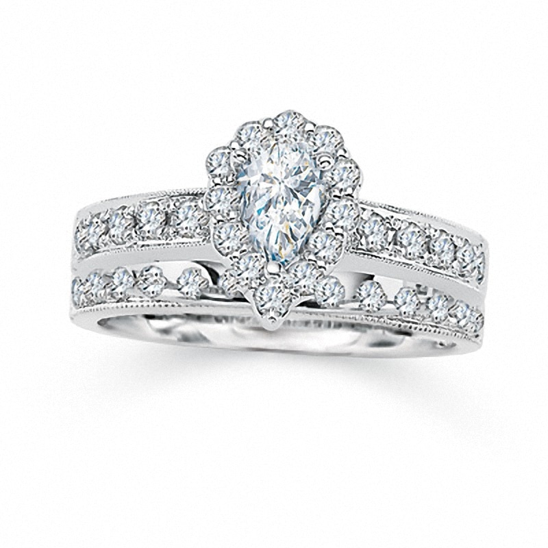 Main Image 1 of Previously Owned - 1-1/4 CT. T.W. Pear-Shaped Diamond Bridal Set in 14K White Gold