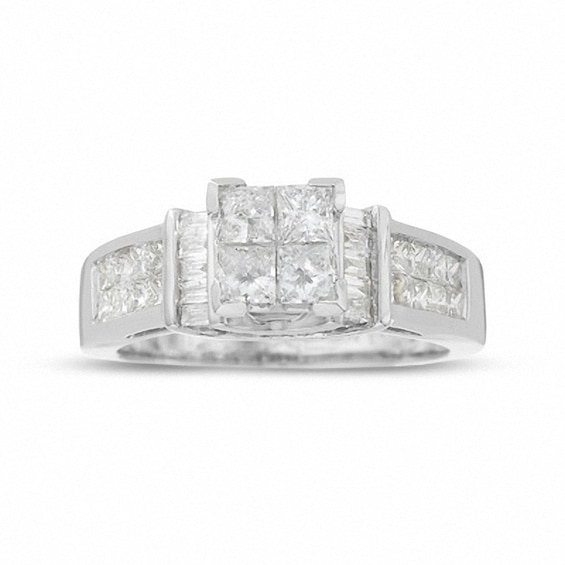 Previously Owned - 1-3/8 CT. T.w. Princess-Cut Composite Diamond Ring in 14K White Gold