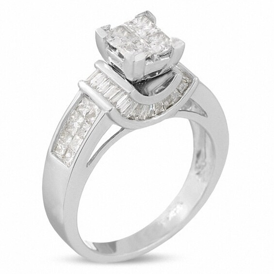 Previously Owned - 1-3/8 CT. T.w. Princess-Cut Composite Diamond Ring in 14K White Gold