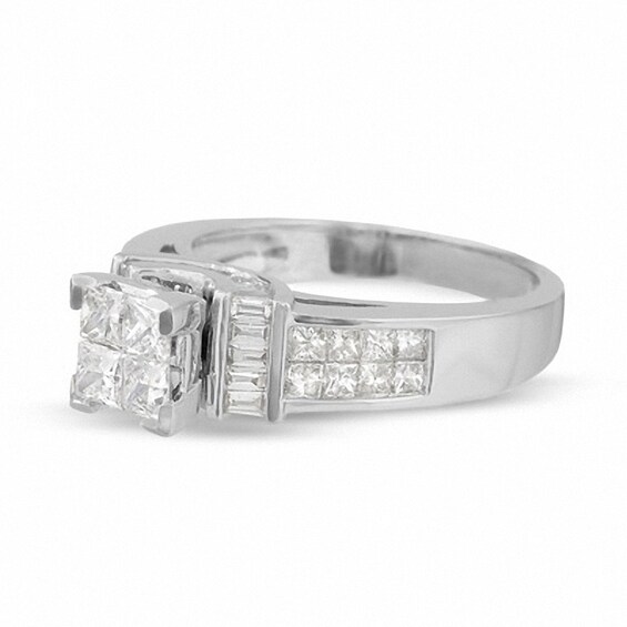 Previously Owned - 1-3/8 CT. T.w. Princess-Cut Composite Diamond Ring in 14K White Gold