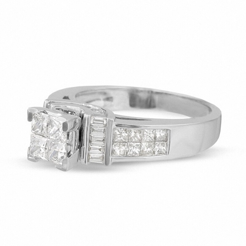 Main Image 3 of Previously Owned - 1-3/8 CT. T.W. Princess-Cut Composite Diamond Ring in 14K White Gold