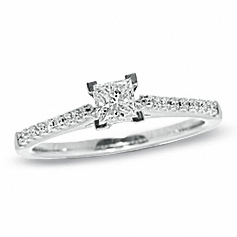 Main Image 1 of Previously Owned - 1/2 CT. T.W.  Colorless Princess-Cut Diamond Solitaire Engagement Ring in 18K White Gold