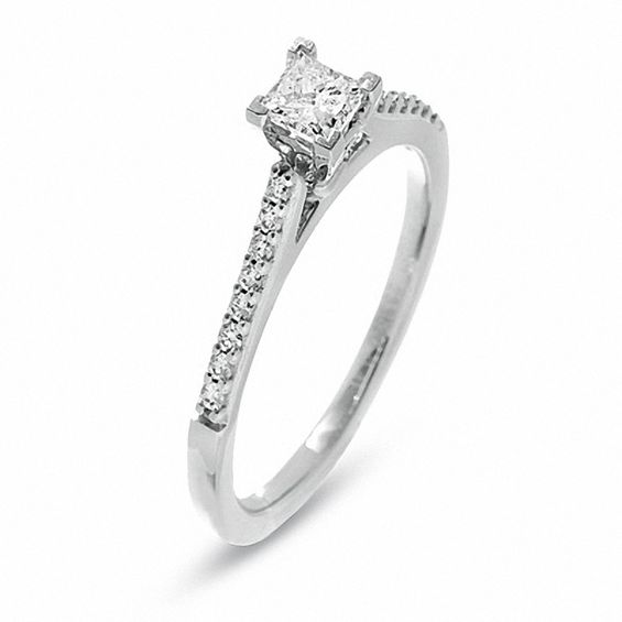 Previously Owned - 1/2 CT. T.w. Colorless Princess-Cut Diamond Solitaire Engagement Ring in 18K White Gold