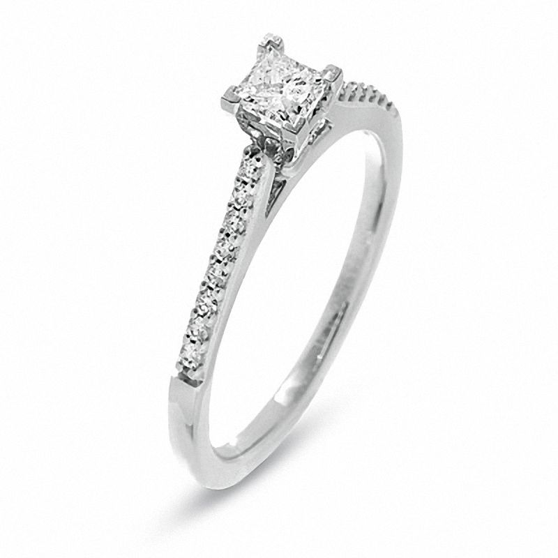 Main Image 2 of Previously Owned - 1/2 CT. T.W.  Colorless Princess-Cut Diamond Solitaire Engagement Ring in 18K White Gold