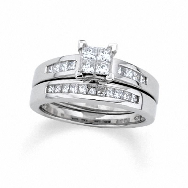 Previously Owned - 1-1/2 CT. T.W. Quad Princess-Cut Diamond Bridal Set in 14K White Gold