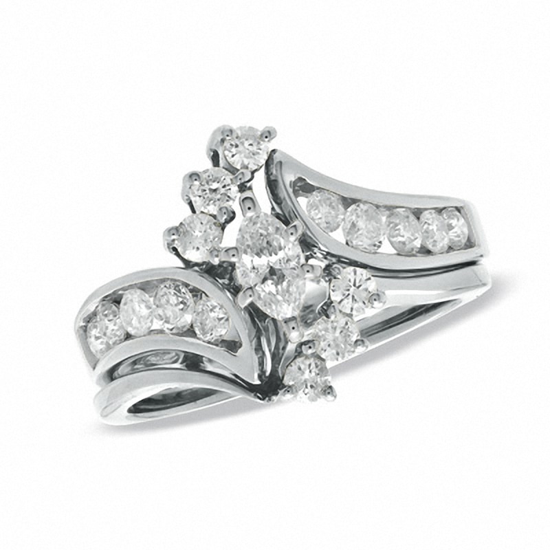 Main Image 1 of Previously Owned - 1 CT. T.W. Marquise Diamond Bridal Set in 14K White Gold
