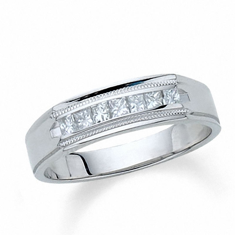 Main Image 1 of Previously Owned - 1/2 CT. T.W. Square-Cut Diamond Wedding Band in 14K White Gold