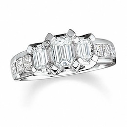 Previously Owned - 1-7/8 CT. T.W. Emerald-Cut Diamond Three Stone Engagement Ring in 18K White Gold