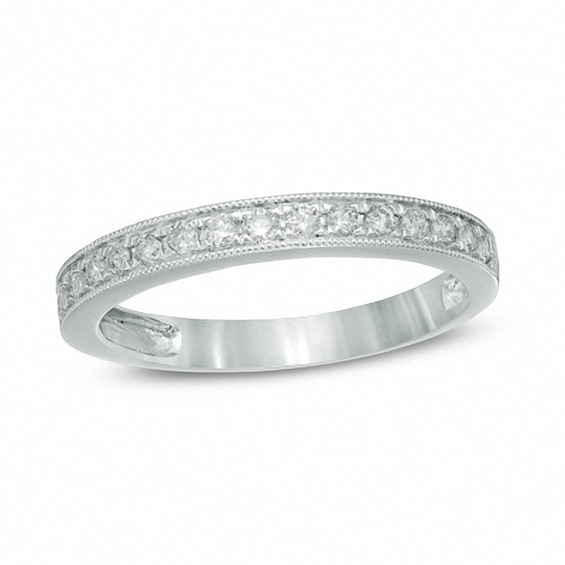 Previously Owned - 1/4 CT. T.w. Diamond Vintage-Style Milgrain Band in 14K White Gold