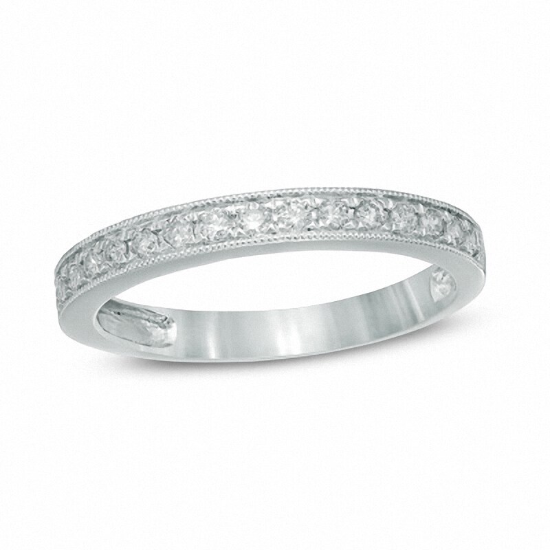 Main Image 1 of Previously Owned - 1/4 CT. T.W. Diamond Vintage-Style Milgrain Band in 14K White Gold