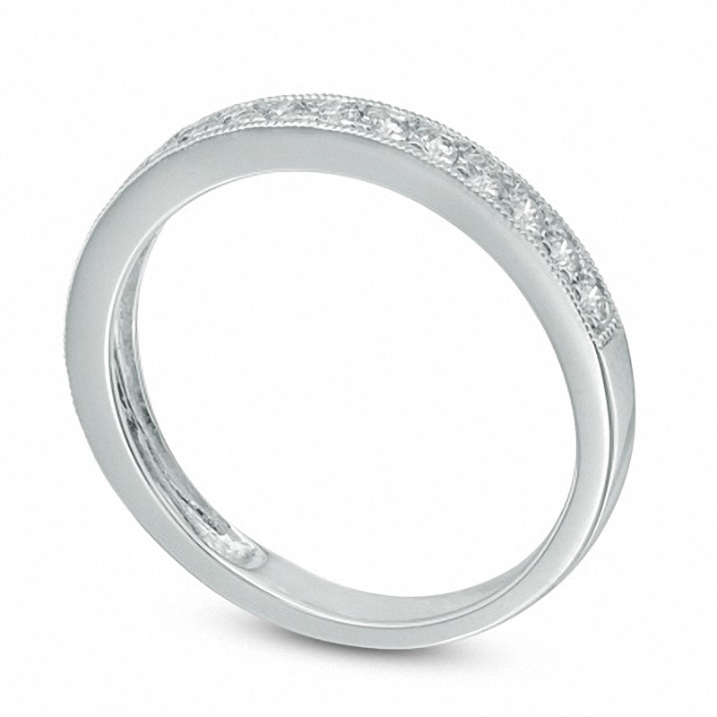 Main Image 2 of Previously Owned - 1/4 CT. T.W. Diamond Vintage-Style Milgrain Band in 14K White Gold