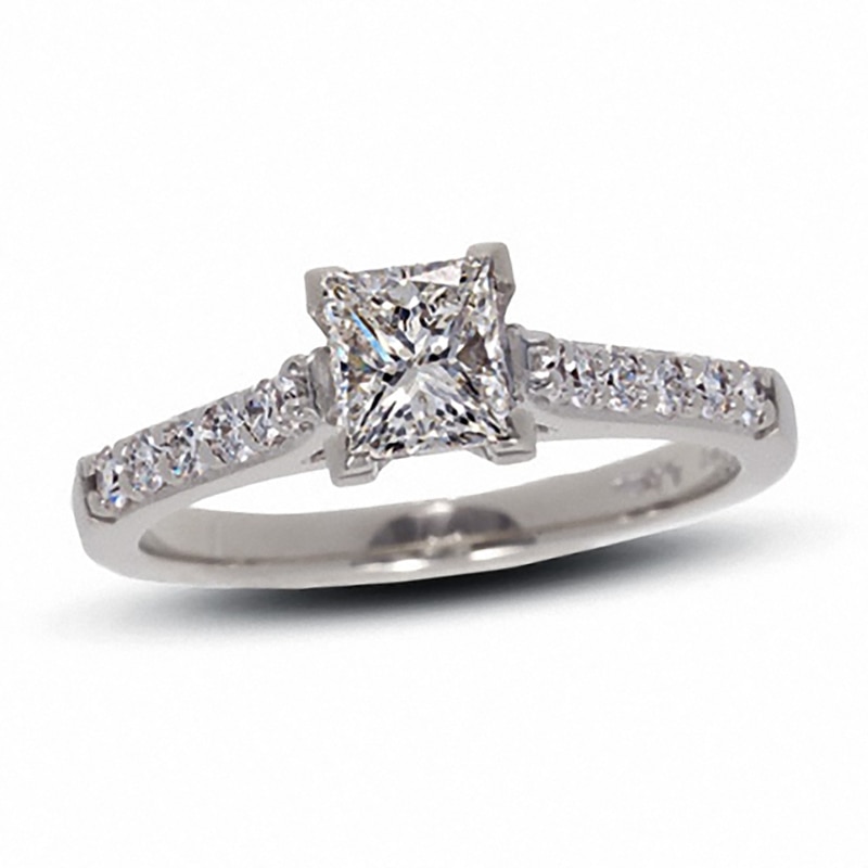 Main Image 1 of Previously Owned - 1 CT. T.W. Colorless Princess-Cut Diamond Solitaire Engagement Ring in 18K White Gold