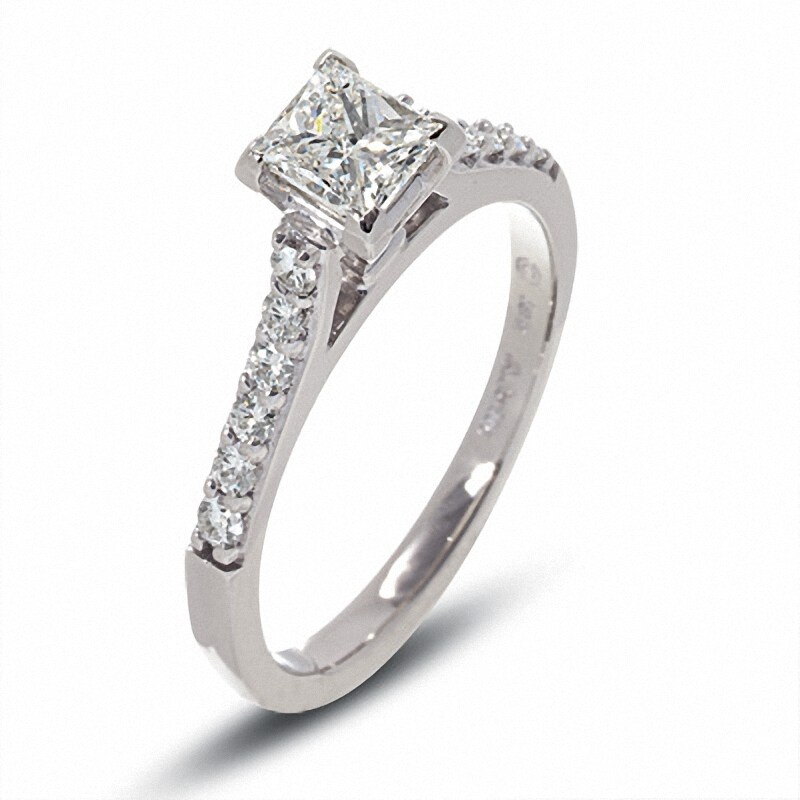 Main Image 2 of Previously Owned - 1 CT. T.W. Colorless Princess-Cut Diamond Solitaire Engagement Ring in 18K White Gold