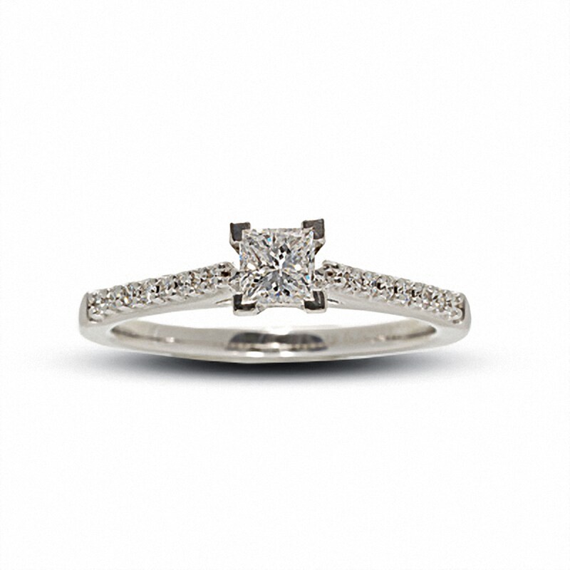 Previously Owned - 1/2 CT. T.W. Colourless Princess-Cut Diamond Solitaire Engagement Ring in 18K White Gold