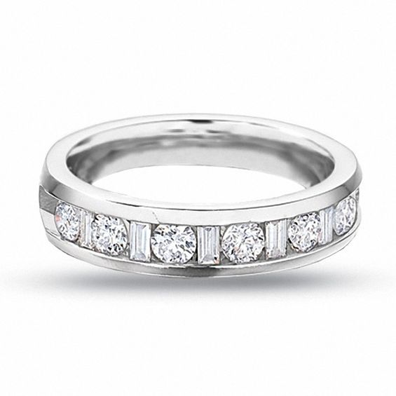 Previously Owned - 1/2 CT. T.w. Round and Baguette Diamond Channel Band in 14K White Gold