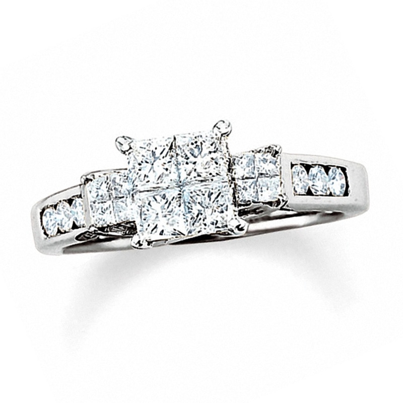 Previously Owned - 1 CT. T.W. Quad Princess-Cut Diamond Three Stone Ring in 14K White Gold