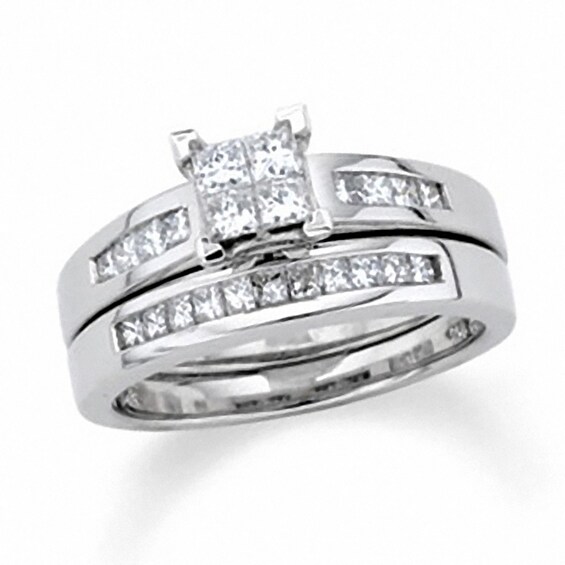 Previously Owned - 1-1/2 CT. T.w. Quad Princess-Cut Diamond Bridal Set in 14K White Gold