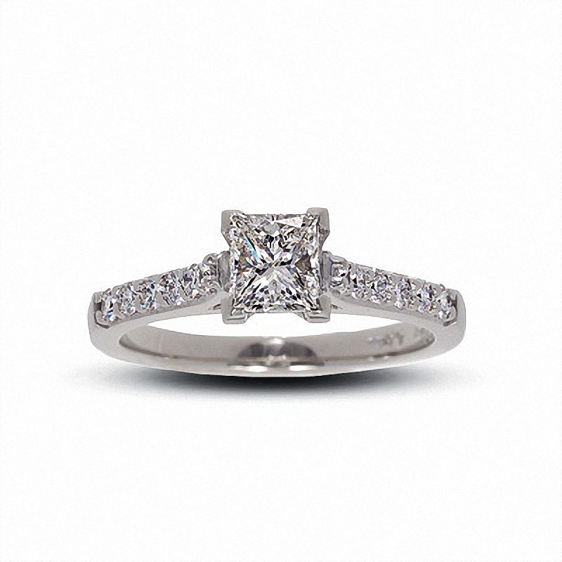 Main Image 1 of Previously Owned - 1 CT. T.W.  Colorless Princess-Cut Diamond Solitaire Engagement Ring in 18K White Gold