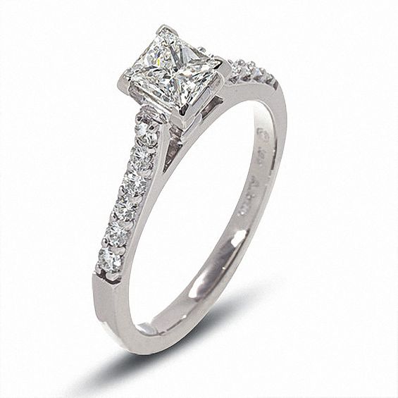 Previously Owned - 1 CT. T.W. Certified Colorless Princess-Cut Diamond Solitaire Engagement Ring in 18K White Gold Previously Owned - 1 CT. T.W. Certified Colorless Princess-Cut Diamond Solitaire Engagement Ring in 18K White Gold