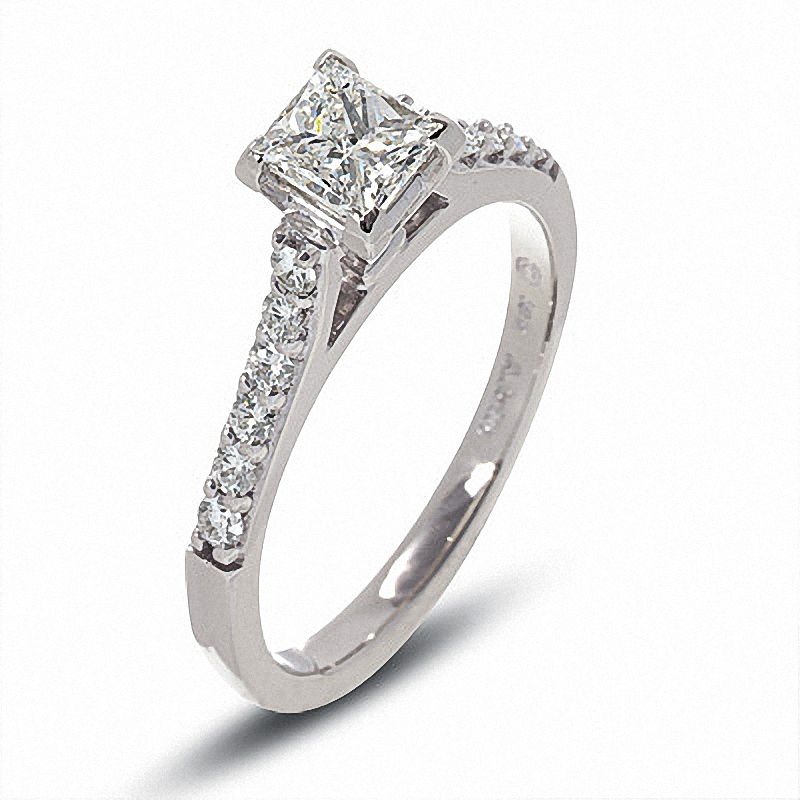 Main Image 2 of Previously Owned - 1 CT. T.W.  Colorless Princess-Cut Diamond Solitaire Engagement Ring in 18K White Gold