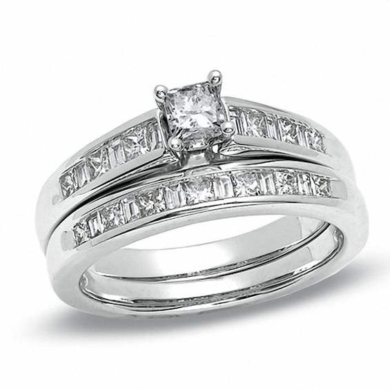 Previously Owned - 1 CT. T.w. Princess-Cut Diamond Bridal Set in 14K White Gold
