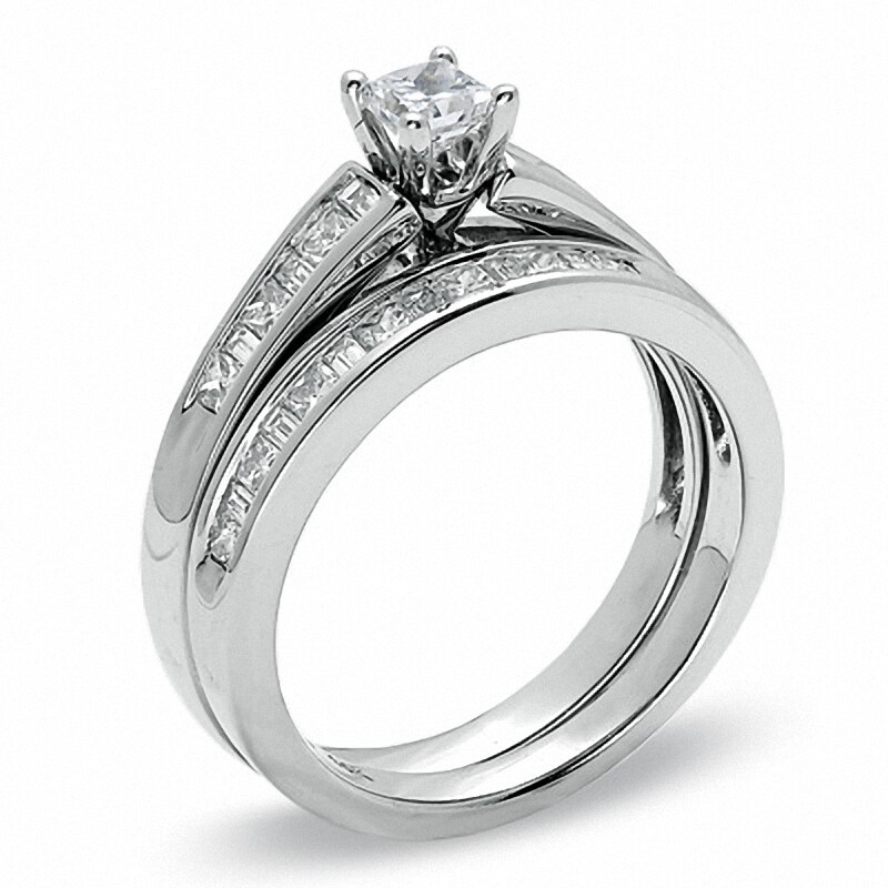 Main Image 2 of Previously Owned - 1 CT. T.W. Princess-Cut Diamond Bridal Set in 14K White Gold