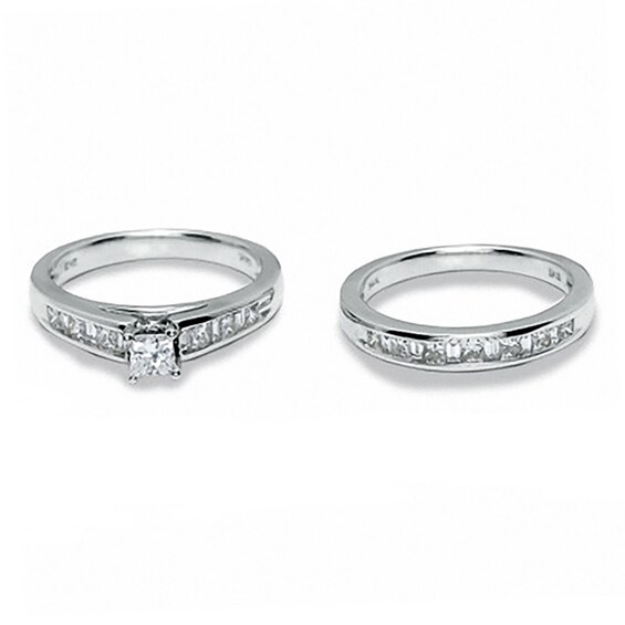 Previously Owned - 1 CT. T.w. Princess-Cut Diamond Bridal Set in 14K White Gold