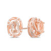 Thumbnail Image 1 of Previously Owned - Oval Morganite and Diamond Accent Orbit Frame Stud Earrings in Sterling Silver with 14K Rose Gold Plate