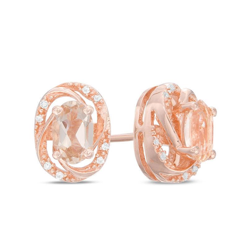Main Image 1 of Previously Owned - Oval Morganite and Diamond Accent Orbit Frame Stud Earrings in Sterling Silver with 14K Rose Gold Plate