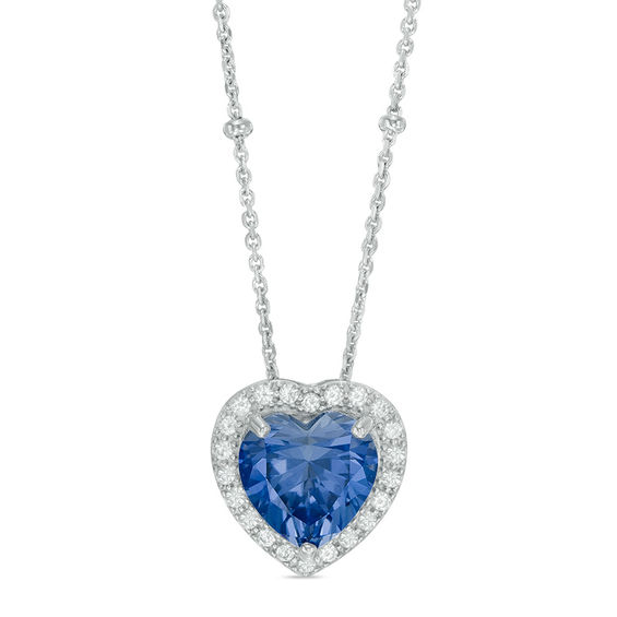 Previously Owned - 9.0mm Heart-Shaped Lab-Created Blue and White Sapphire Frame Pendant in Sterling Silver