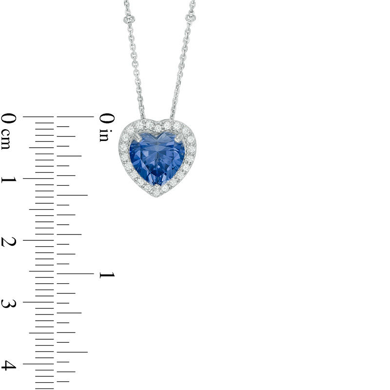 Main Image 2 of Previously Owned - 9.0mm Heart-Shaped Lab-Created Blue and White Sapphire Frame Pendant in Sterling Silver