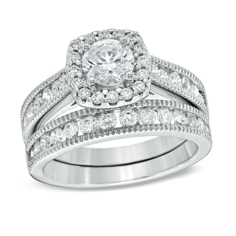 Main Image 1 of Previously Owned - Celebration Grand® 1-1/2 CT. T.W. Diamond Frame Bridal Set in 14K White Gold (H-I/I1)