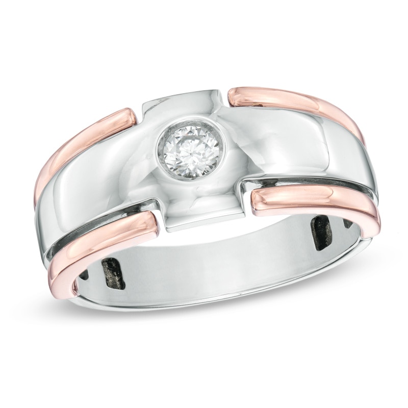Main Image 1 of Previously Owned - 1/5 CT. T.W. Diamond Solitaire Wedding Band in 14K Two-Tone Gold