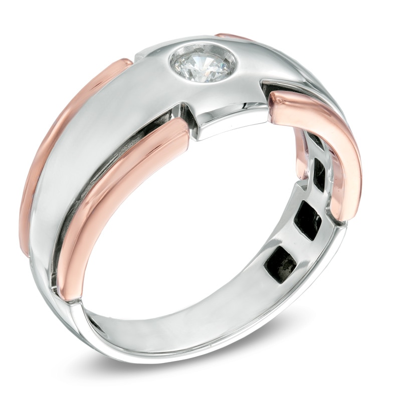 Main Image 2 of Previously Owned - 1/5 CT. T.W. Diamond Solitaire Wedding Band in 14K Two-Tone Gold